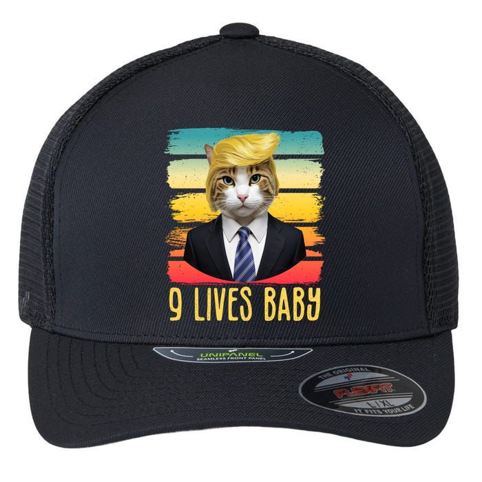 Funny Trump Cat 9 Lives Baby Flexfit Unipanel Trucker Cap