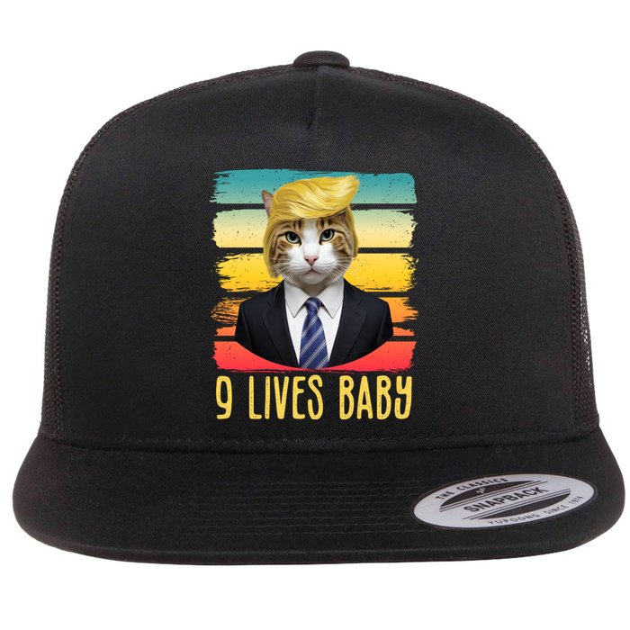 Funny Trump Cat 9 Lives Baby Flat Bill Trucker Hat