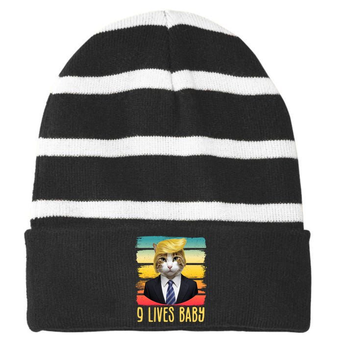 Funny Trump Cat 9 Lives Baby Striped Beanie with Solid Band