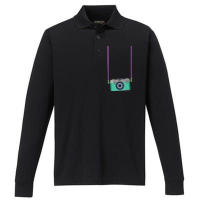 Fake Tourist Camera Graphic Holiday Vacation Photographer Performance Long Sleeve Polo