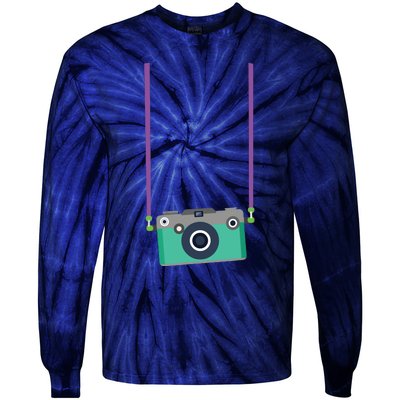 Fake Tourist Camera Graphic Holiday Vacation Photographer Tie-Dye Long Sleeve Shirt