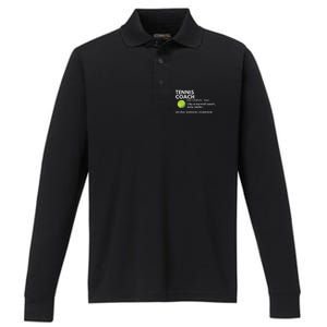 Funny Tennis Coach Definition Coaching Gift Performance Long Sleeve Polo