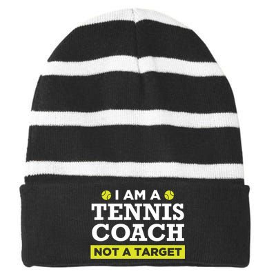 Funny Tennis Coach Gift Not A Target Striped Beanie with Solid Band