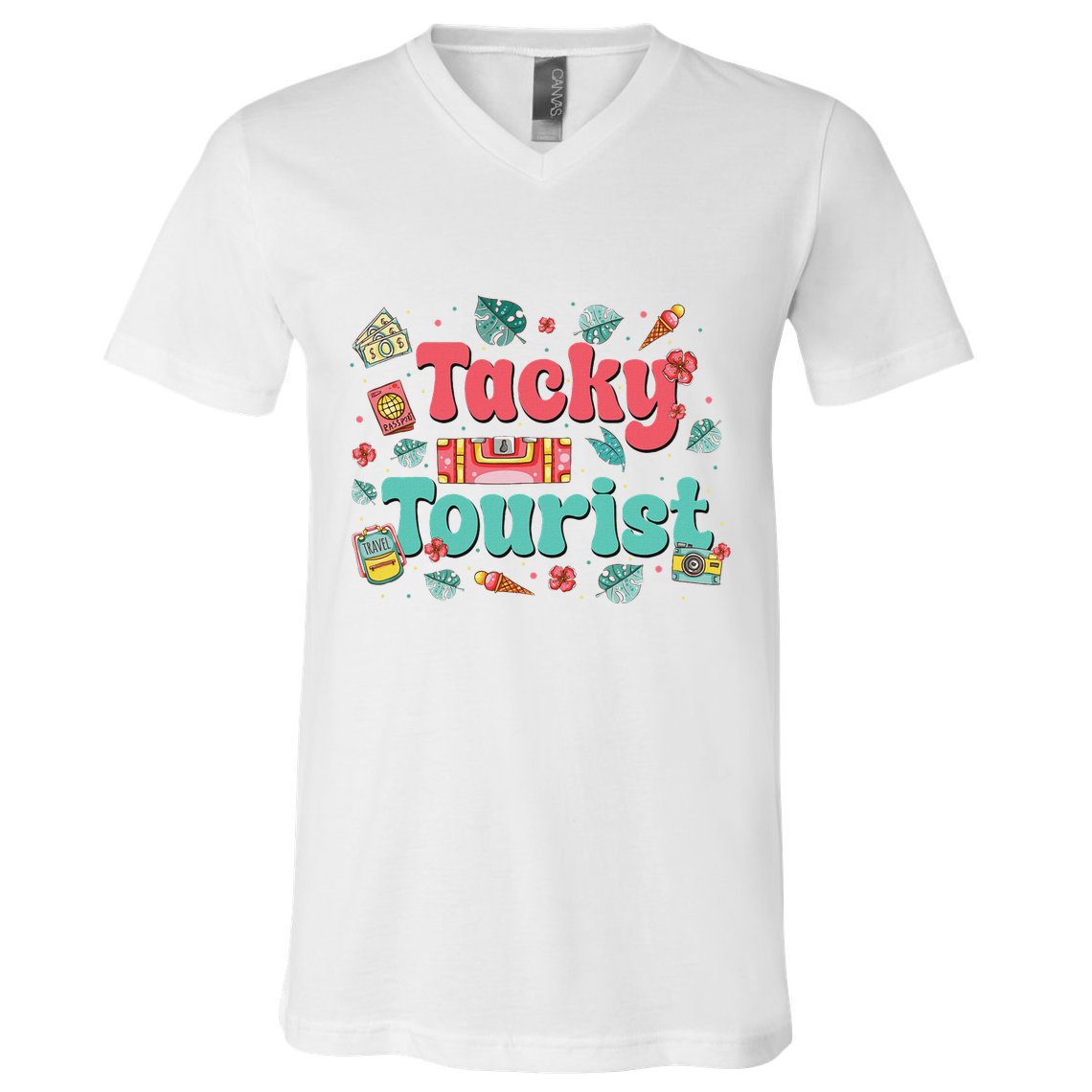Funny Tourist Costume Tie Dye Tacky Traveler Tacky Tourist V-Neck T-Shirt