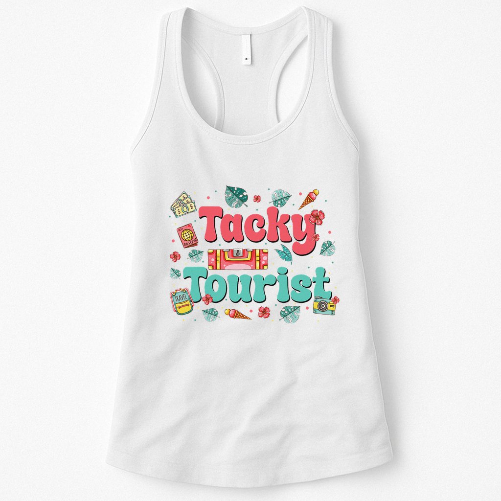 Funny Tourist Costume Tie Dye Tacky Traveler Tacky Tourist Womens Tank Top