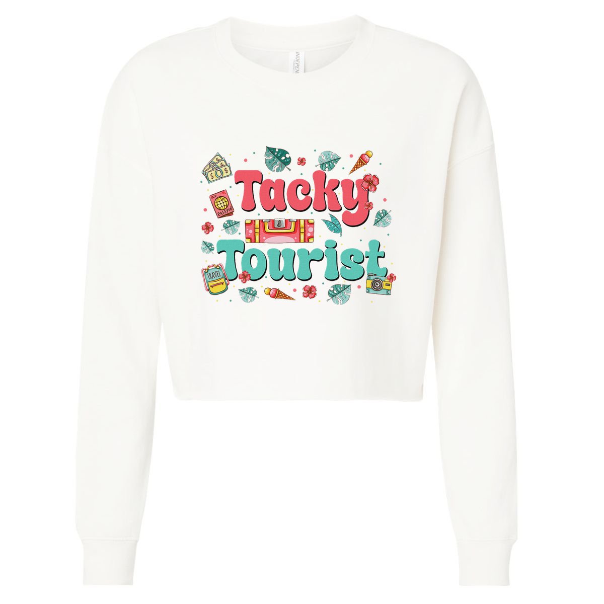 Funny Tourist Costume Tie Dye Tacky Traveler Tacky Tourist Cropped Pullover Crew
