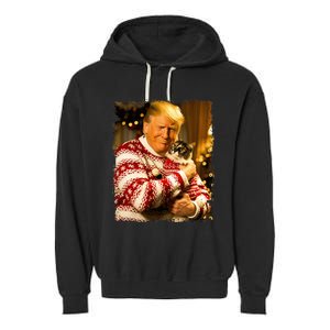 Funny Trump Christmas Sweater For Cat Lovers Xmas Pajamas Garment-Dyed Fleece Hoodie