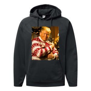 Funny Trump Christmas Sweater For Cat Lovers Xmas Pajamas Performance Fleece Hoodie