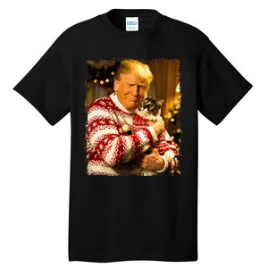 Funny Trump Christmas Sweater For Cat Lovers Xmas Pajamas Tall T-Shirt