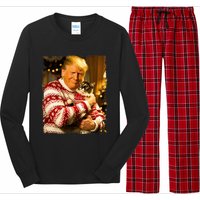 Funny Trump Christmas Sweater For Cat Lovers Xmas Pajamas Long Sleeve Pajama Set