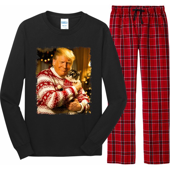 Funny Trump Christmas Sweater For Cat Lovers Xmas Pajamas Long Sleeve Pajama Set