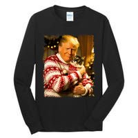 Funny Trump Christmas Sweater For Cat Lovers Xmas Pajamas Tall Long Sleeve T-Shirt