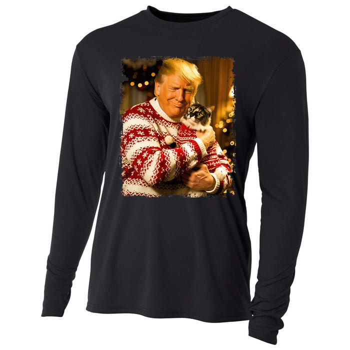 Funny Trump Christmas Sweater For Cat Lovers Xmas Pajamas Cooling Performance Long Sleeve Crew