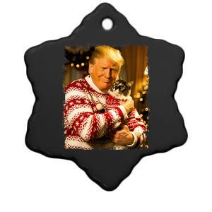 Funny Trump Christmas Sweater For Cat Lovers Xmas Pajamas Ceramic Star Ornament