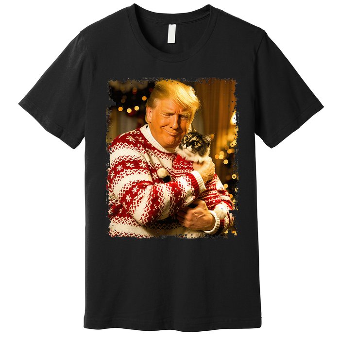 Funny Trump Christmas Sweater For Cat Lovers Xmas Pajamas Premium T-Shirt