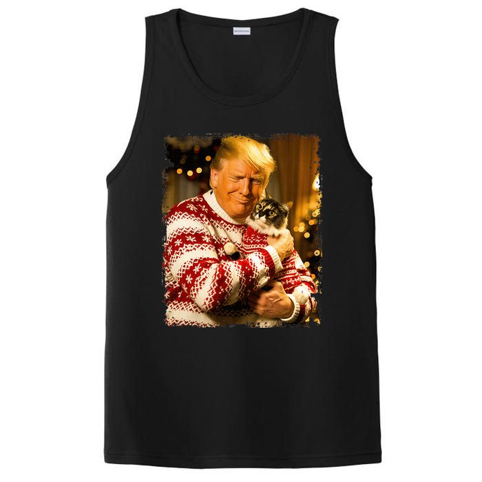 Funny Trump Christmas Sweater For Cat Lovers Xmas Pajamas PosiCharge Competitor Tank