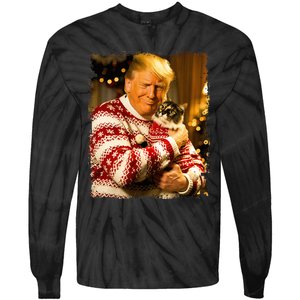 Funny Trump Christmas Sweater For Cat Lovers Xmas Pajamas Tie-Dye Long Sleeve Shirt