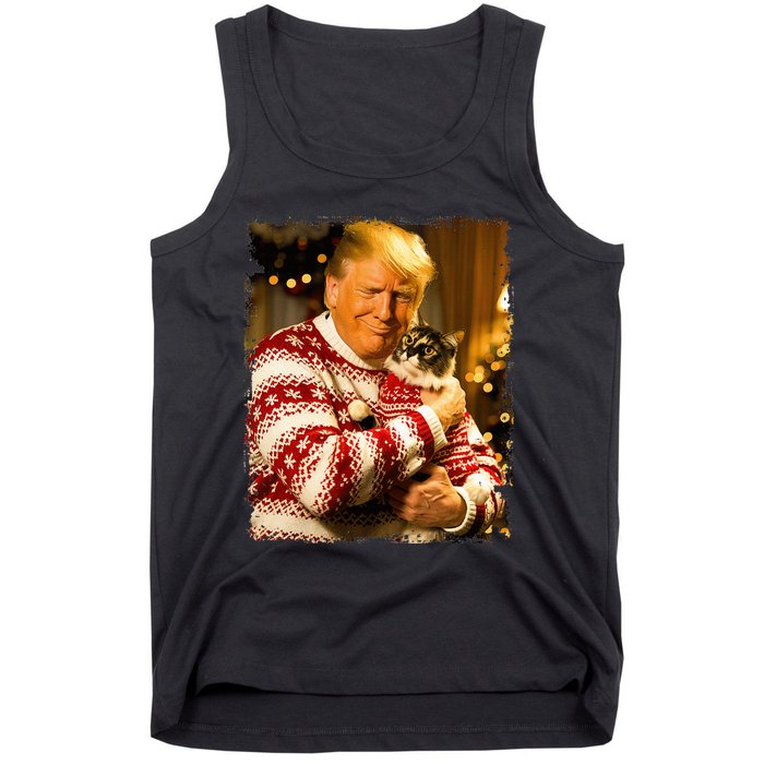 Funny Trump Christmas Sweater For Cat Lovers Xmas Pajamas Tank Top