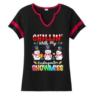 Funny Teacher Chillin With My Kindergarten Snowmies Gift Ladies Halftime Notch Neck Tee