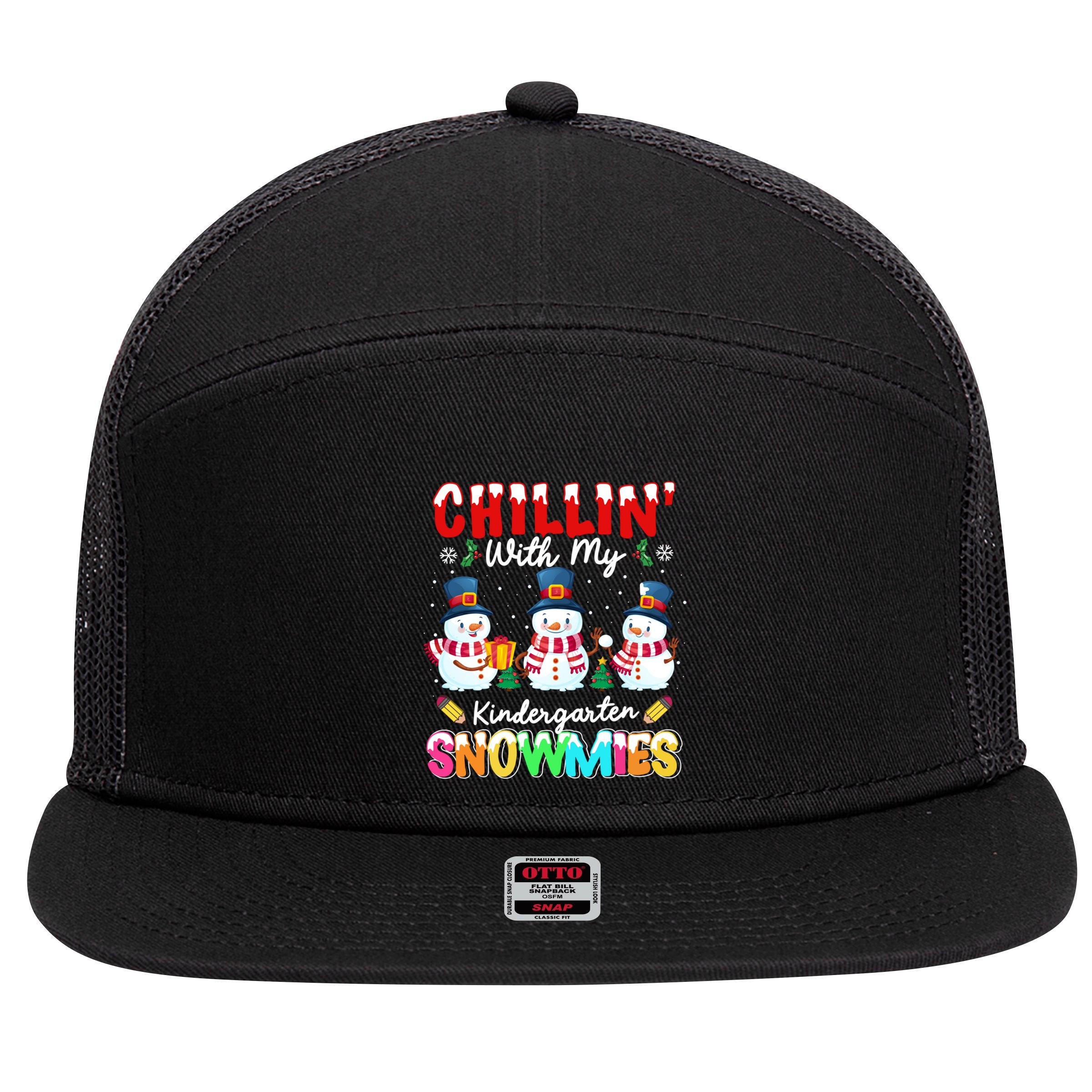 Funny Teacher Chillin With My Kindergarten Snowmies Gift 7 Panel Mesh Trucker Snapback Hat
