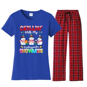 Funny Teacher Chillin With My Kindergarten Snowmies Gift Women's Flannel Pajama Set