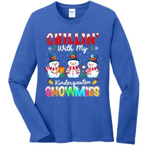 Funny Teacher Chillin With My Kindergarten Snowmies Gift Ladies Long Sleeve Shirt