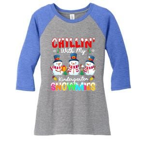 Funny Teacher Chillin With My Kindergarten Snowmies Gift Women's Tri-Blend 3/4-Sleeve Raglan Shirt