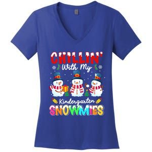 Funny Teacher Chillin With My Kindergarten Snowmies Gift Women's V-Neck T-Shirt