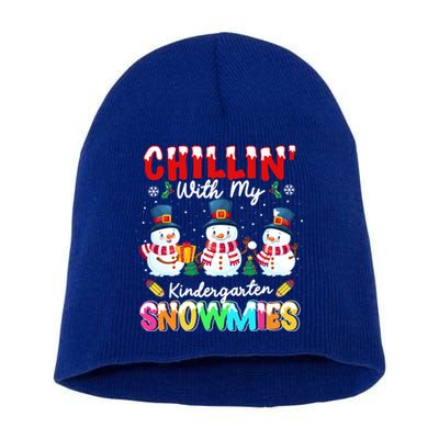 Funny Teacher Chillin With My Kindergarten Snowmies Gift Short Acrylic Beanie