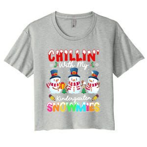 Funny Teacher Chillin With My Kindergarten Snowmies Gift Women's Crop Top Tee