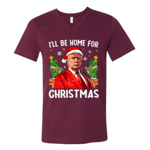 Funny Trump Christmas Santa Hat ILl Be Home For Christmas V-Neck T-Shirt