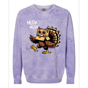 Funny Turkey Cat Meow Happy Thanksgiving Day Colorblast Crewneck Sweatshirt