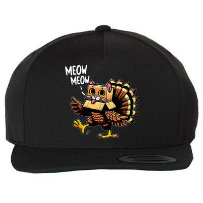 Funny Turkey Cat Meow Happy Thanksgiving Day Wool Snapback Cap