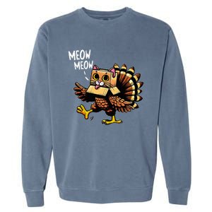 Funny Turkey Cat Meow Happy Thanksgiving Day Garment-Dyed Sweatshirt