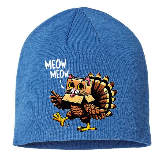 Funny Turkey Cat Meow Happy Thanksgiving Day Sustainable Beanie