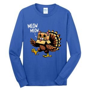 Funny Turkey Cat Meow Happy Thanksgiving Day Tall Long Sleeve T-Shirt