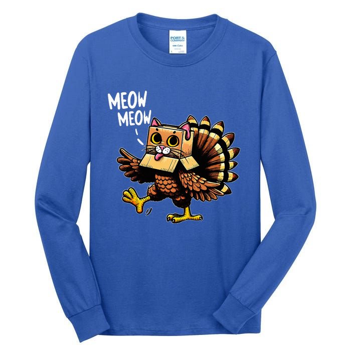 Funny Turkey Cat Meow Happy Thanksgiving Day Tall Long Sleeve T-Shirt