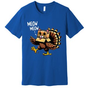 Funny Turkey Cat Meow Happy Thanksgiving Day Premium T-Shirt