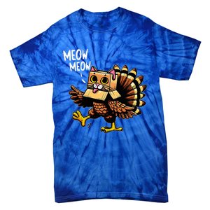 Funny Turkey Cat Meow Happy Thanksgiving Day Tie-Dye T-Shirt