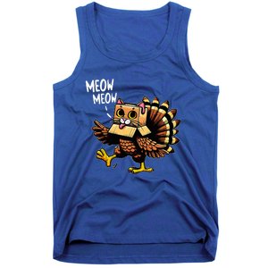 Funny Turkey Cat Meow Happy Thanksgiving Day Tank Top