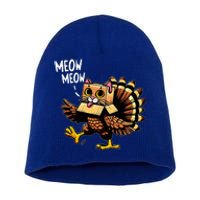 Funny Turkey Cat Meow Happy Thanksgiving Day Short Acrylic Beanie