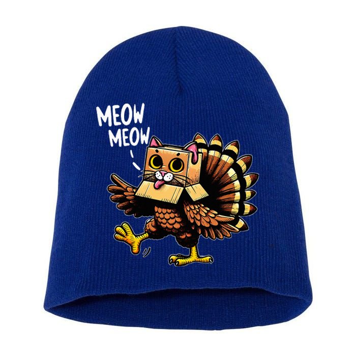 Funny Turkey Cat Meow Happy Thanksgiving Day Short Acrylic Beanie