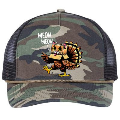 Funny Turkey Cat Meow Happy Thanksgiving Day Retro Rope Trucker Hat Cap