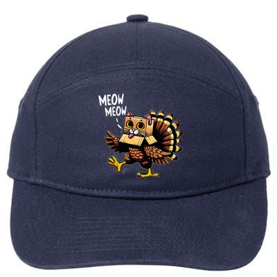 Funny Turkey Cat Meow Happy Thanksgiving Day 7-Panel Snapback Hat