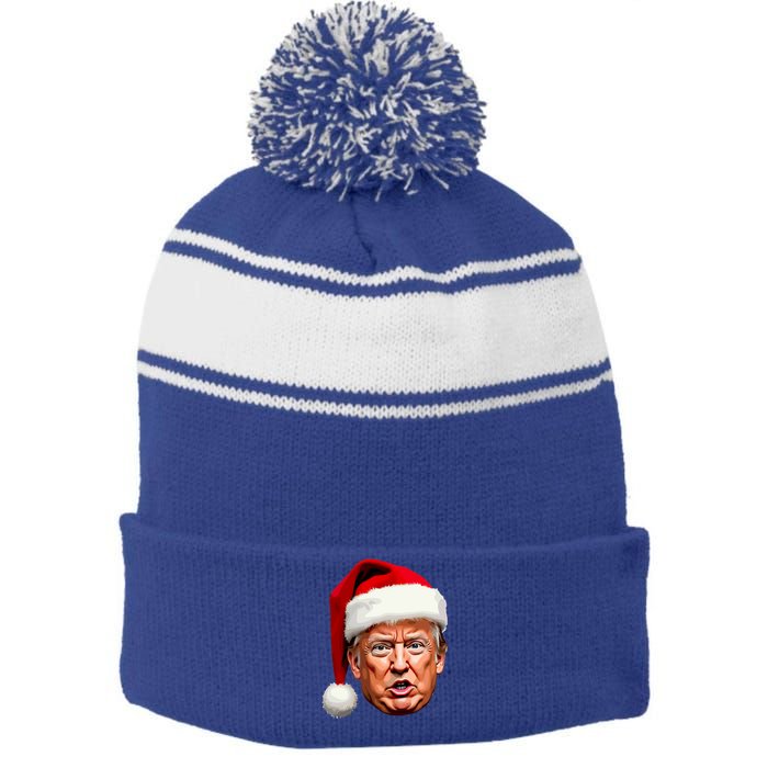 Funny Trump Christmas Holiday Santa Hat Trump Xmas Gift Stripe Pom Pom Beanie