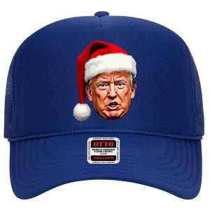 Funny Trump Christmas Holiday Santa Hat Trump Xmas Gift High Crown Mesh Back Trucker Hat