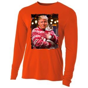 Funny Trump Christmas Sweater For Cat Lovers Xmas Pajamas Cooling Performance Long Sleeve Crew