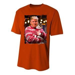 Funny Trump Christmas Sweater For Cat Lovers Xmas Pajamas Performance Sprint T-Shirt