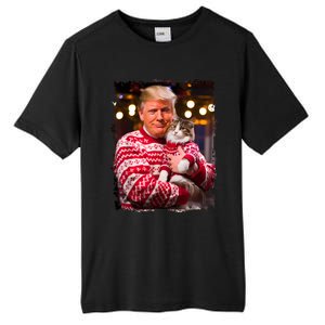 Funny Trump Christmas Sweater For Cat Lovers Xmas Pajamas Tall Fusion ChromaSoft Performance T-Shirt