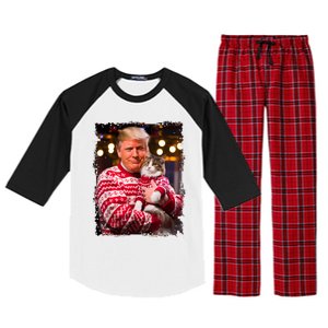 Funny Trump Christmas Sweater For Cat Lovers Xmas Pajamas Raglan Sleeve Pajama Set